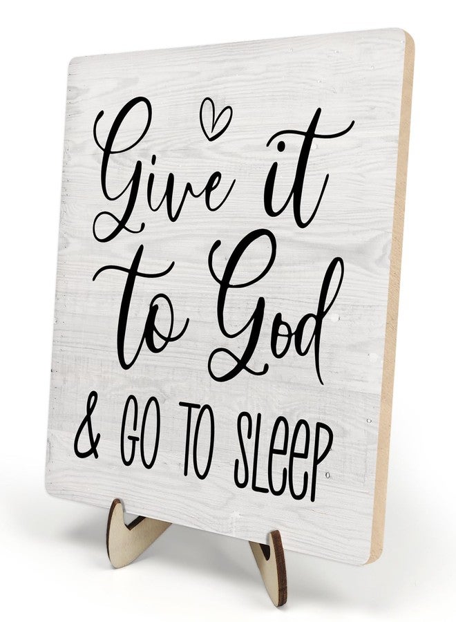 DMADNF Christian Inspirational Wooden Sign, Christian Decor, Bible Verse Quote Decor for Home Office Tabletop Shelf Decor, Christian Gifts for Women, Give It to God and Go to Sleep Sign (Grey-01) - Image 1